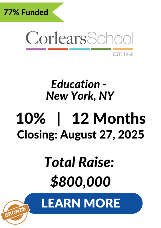 Corlears School Investment Tombstone August 27 2025 77 percent funded