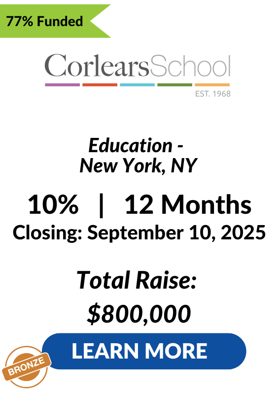 Corlears School Investment Tombstone September 10 2025 77 percent funded