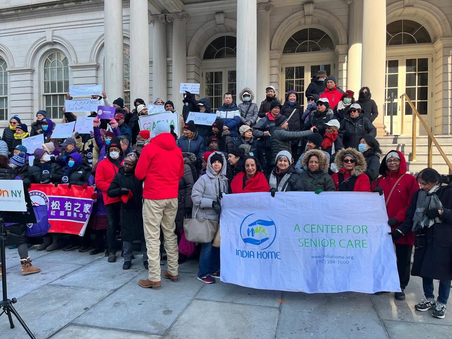 In January, India Home came together on the steps of City Hall with @LiveOnNY to advocate for increased funding to support nutrition, housing, and community services for older New Yorkers. Together, they showed the strength of their community and the value of uplifting older adults.