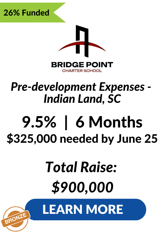 Bridge Point Charter School LENDonate Investment Tombstone Closing June 25 2026 - 26 percent funded
