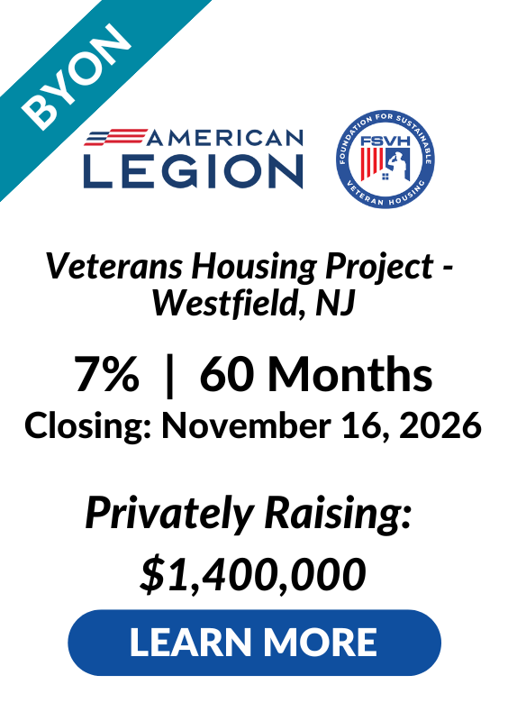 Westfield NJ Veterans Organization BYON Investment Tombstone Closing November 16 2026